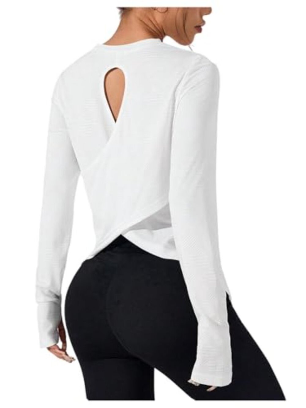 Criss Cross Long Sleeve Workout Top with Thumb Hole Cut Out Athletic Shirt